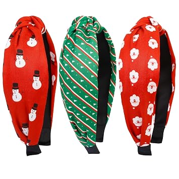 Huachi Christmas Headbands for Women Girls Holiday Knotted Head Bands Festive Top Knot Headband Red Green Hair Hoops 3PCS Hair Accessories for Women