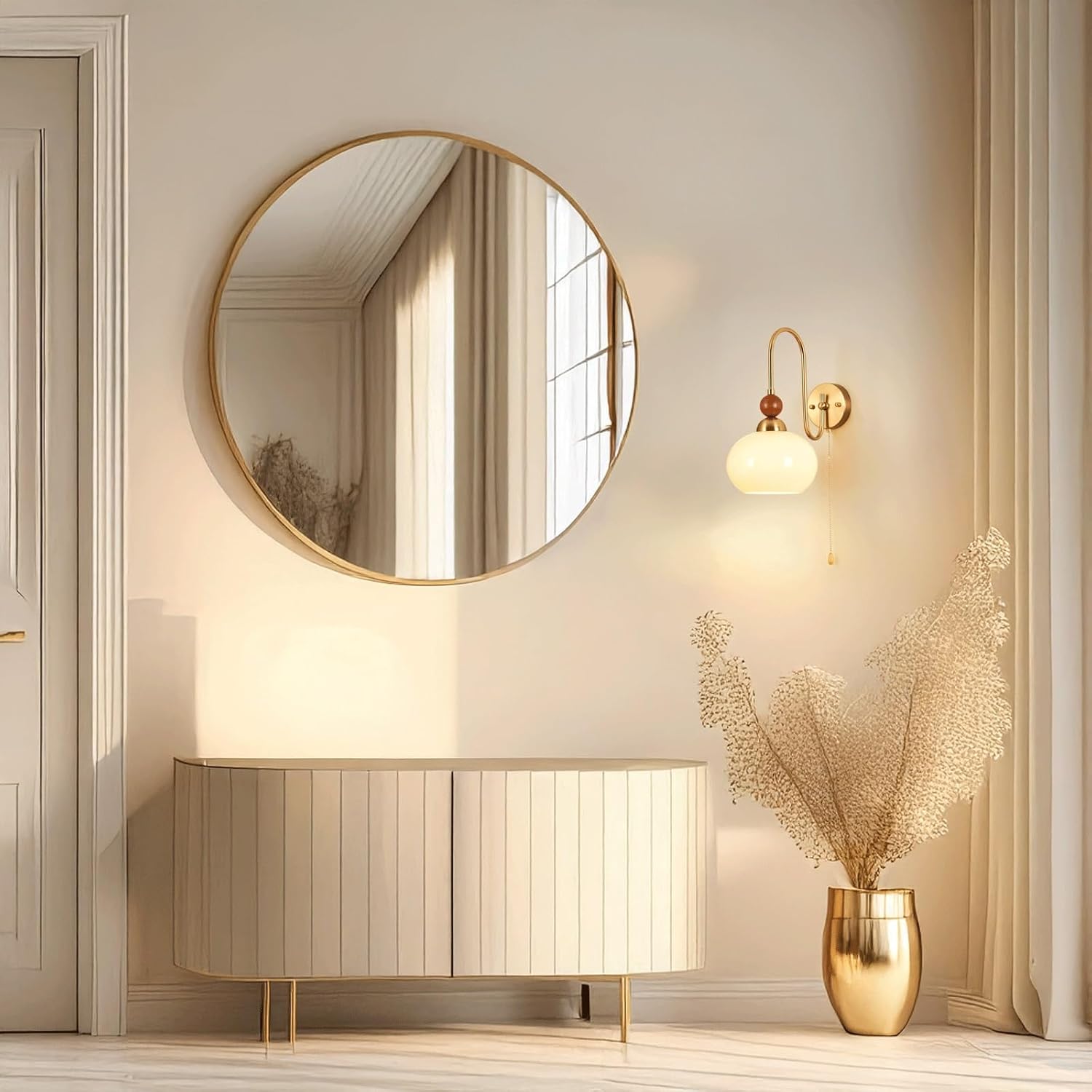 Wall Sconce Vintage Elegant Modern Iron Wood Glass Globe Wall Light Hardwired Indoor Decoration Wall Lamp Pull Chain for Bedroom Living Room Study Restaurant Café Hallway Wall Mounted Lamp