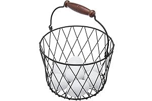 Matte Black Wire Basket with Sturdy Wooden Handle for Easy Gripping