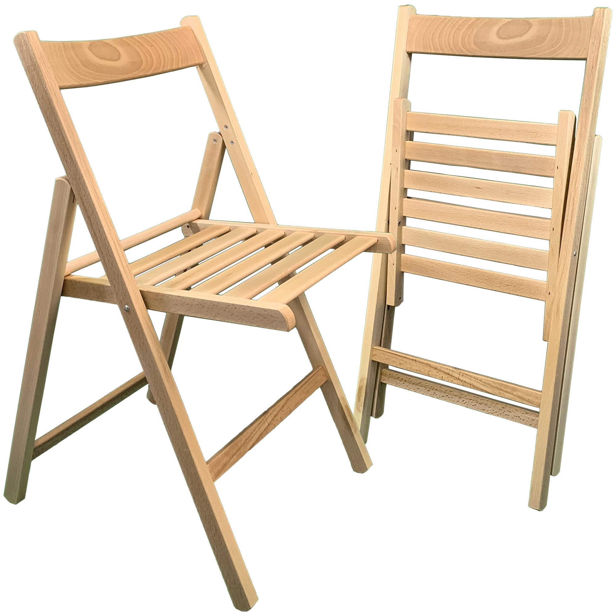 Sicignano | Juego de 2 sillas plegables clásicas compactas de madera de haya natural 43 x 49 x 79 cm de altura – Cómodas fáciles de llevar, para camping, jardín, playa, terraza, balcón, fabricado en