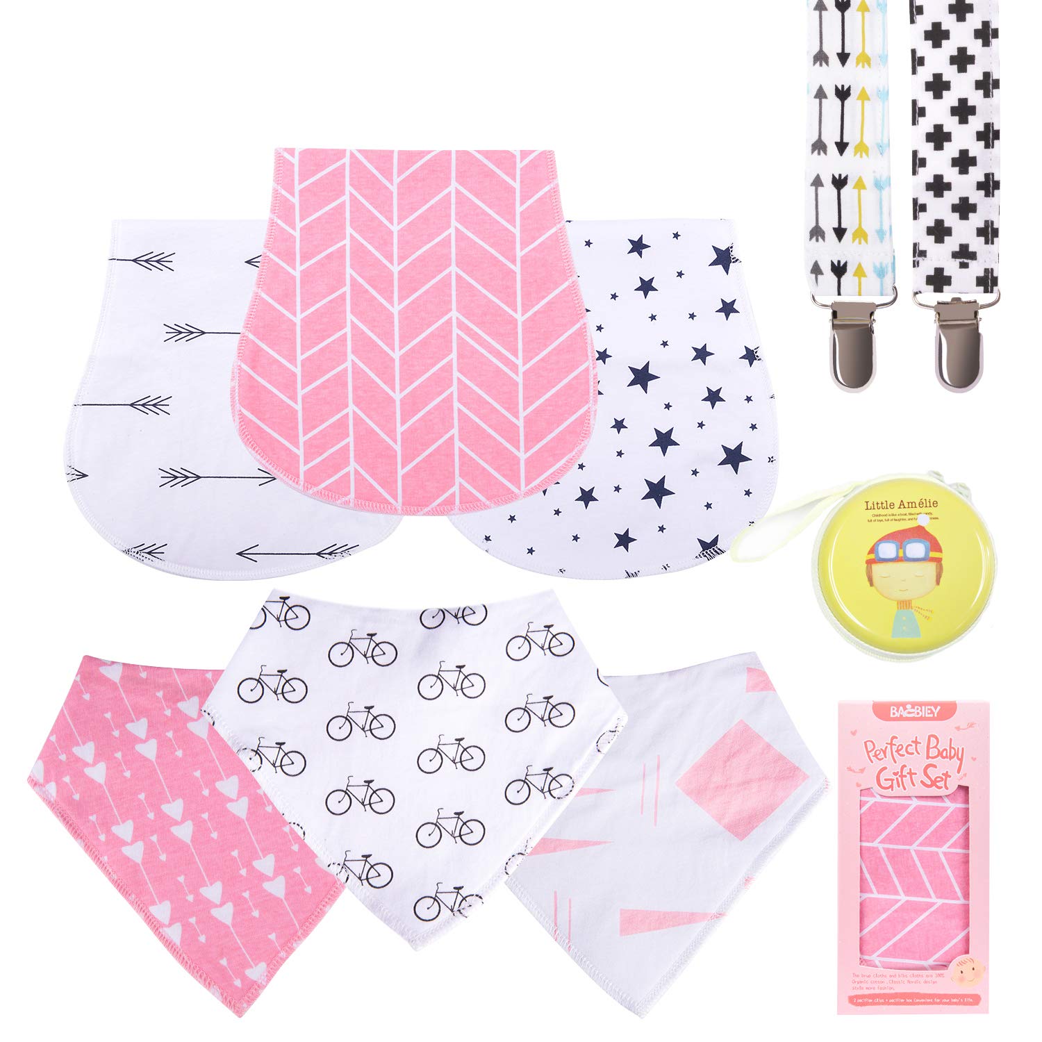 Baby Burp Cloths Pack for Newborn Boys 3 Bibs, 3 Burps, 2 Pacifier Clips, 1 Pacifier case Soft Absorbent"Burp Cloths Boy"Amazing Gifts Set for Baby Shower : Baby