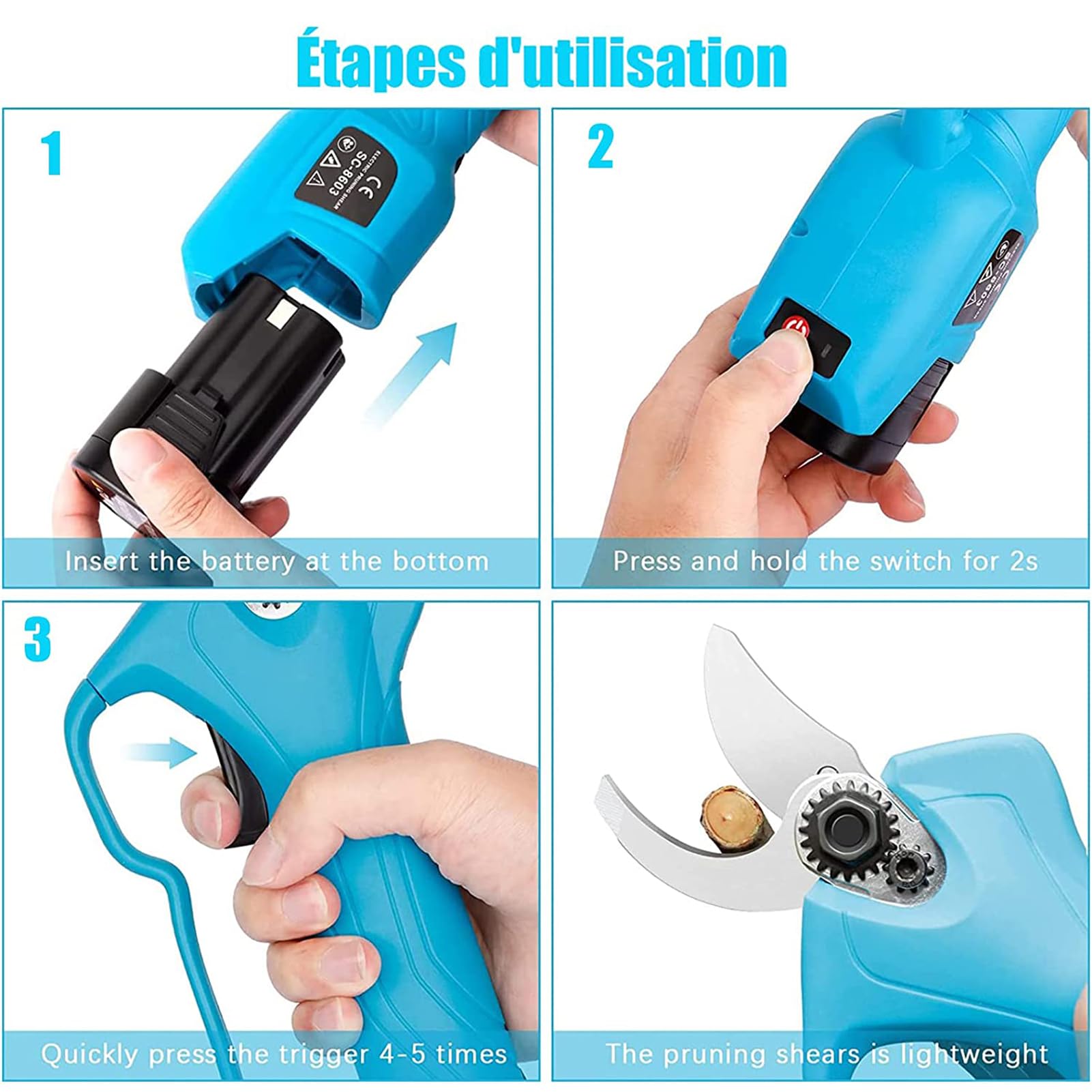 Tijeras de Podar Electricas Profesionales, 28 mm Tijeras de Podar Cortador Eléctrico con Baterías 2x2000mAh y 400W Motor Brushless, Tijeras Podar Bateria para Jardinería, Árboles Frutales, Viñedos