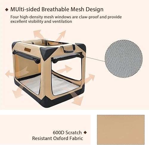 Miniatura 6 de Caja Suave para Perros Medianos, Caja Plegable Desmontable de 4 Puertas con Lados Suaves, Perrera de Viaje para Interior y Exterior