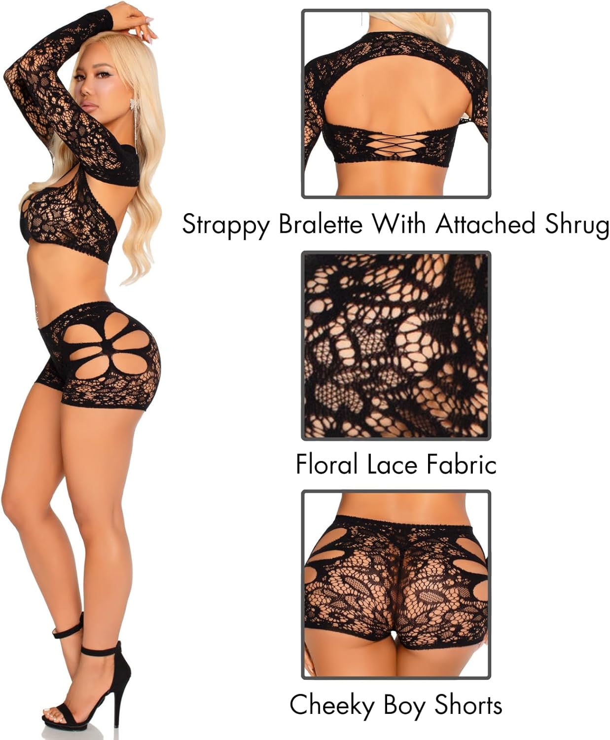 Leg Avenue Festival Outfits for Women, Lace Lingerie Sets, Black, One Size