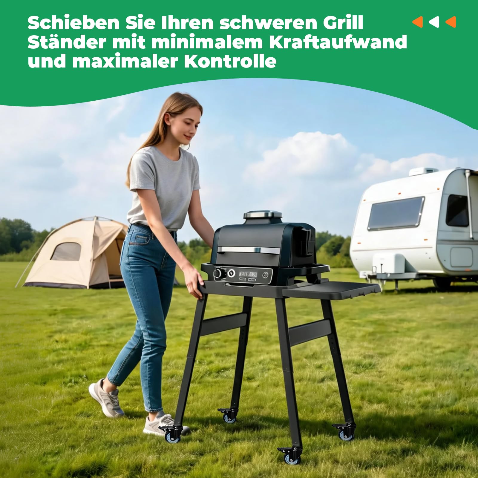 WELL GRILL Rolki skrętne do stojaków grillowych Ninja Outdoor 4718J800EUUK | Rolki do dużych obciążeń 360° do Ninja Woodfire Pro XL akcesoria do grilla, Ninja OG701 OG751 OG850 OG901, kółka blokowane