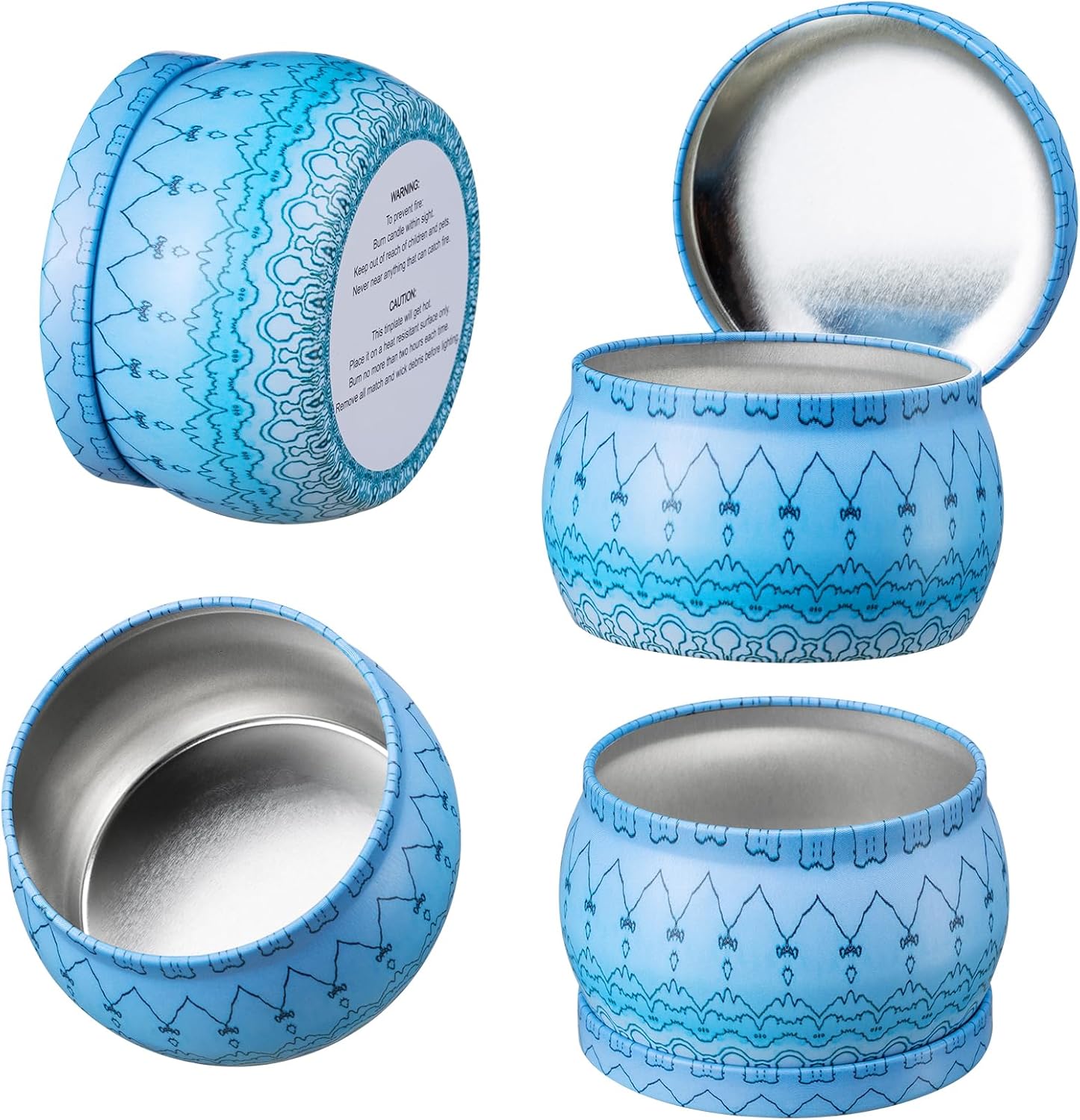 Domivirgo Candle Tins with Lid,16pcs 8 Designs Tinplate Cans with Wicks, Wick Holders, Wick Stickers for Candle Making(2.5oz X 8 PCS &4.5oz X 8 PCS)