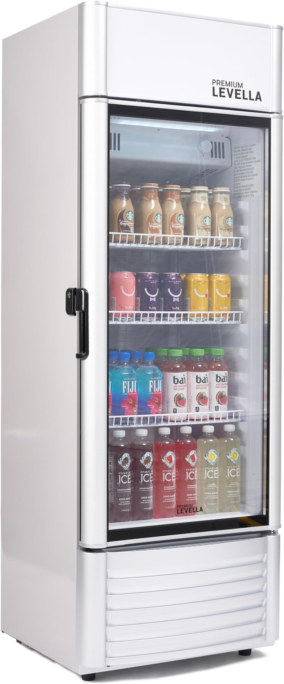 PremiumLevella PRF65DX Single Door Merchandiser Refrigerator-Upright Beverage Cooler-6.5 cu ft-Silver, 6.5 cu.ft. Single Swing Door