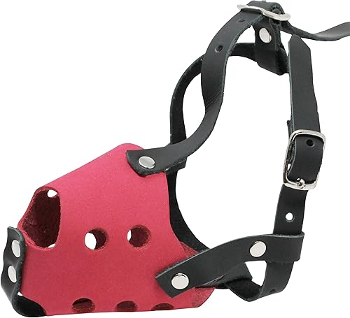 Bozal de cuero genuino suave para perros de dos tonos para razas y cachorros XXS y XS (circunferencia de nueve de 5 pulgadas longitud del hocico de