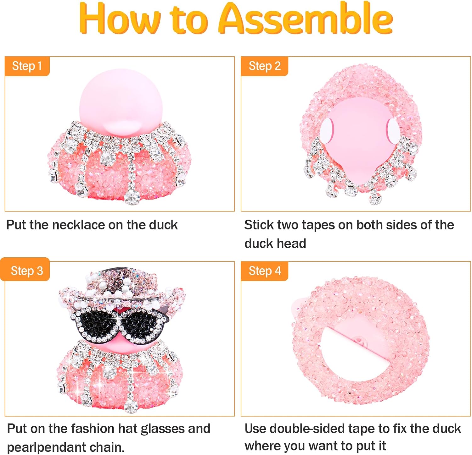 wonuu Pink Diamond Bling Rubber Duck Car Ornaments Sparkly Dashboard Decorations for Cool car Accessories, Heart-Shaped Glasses