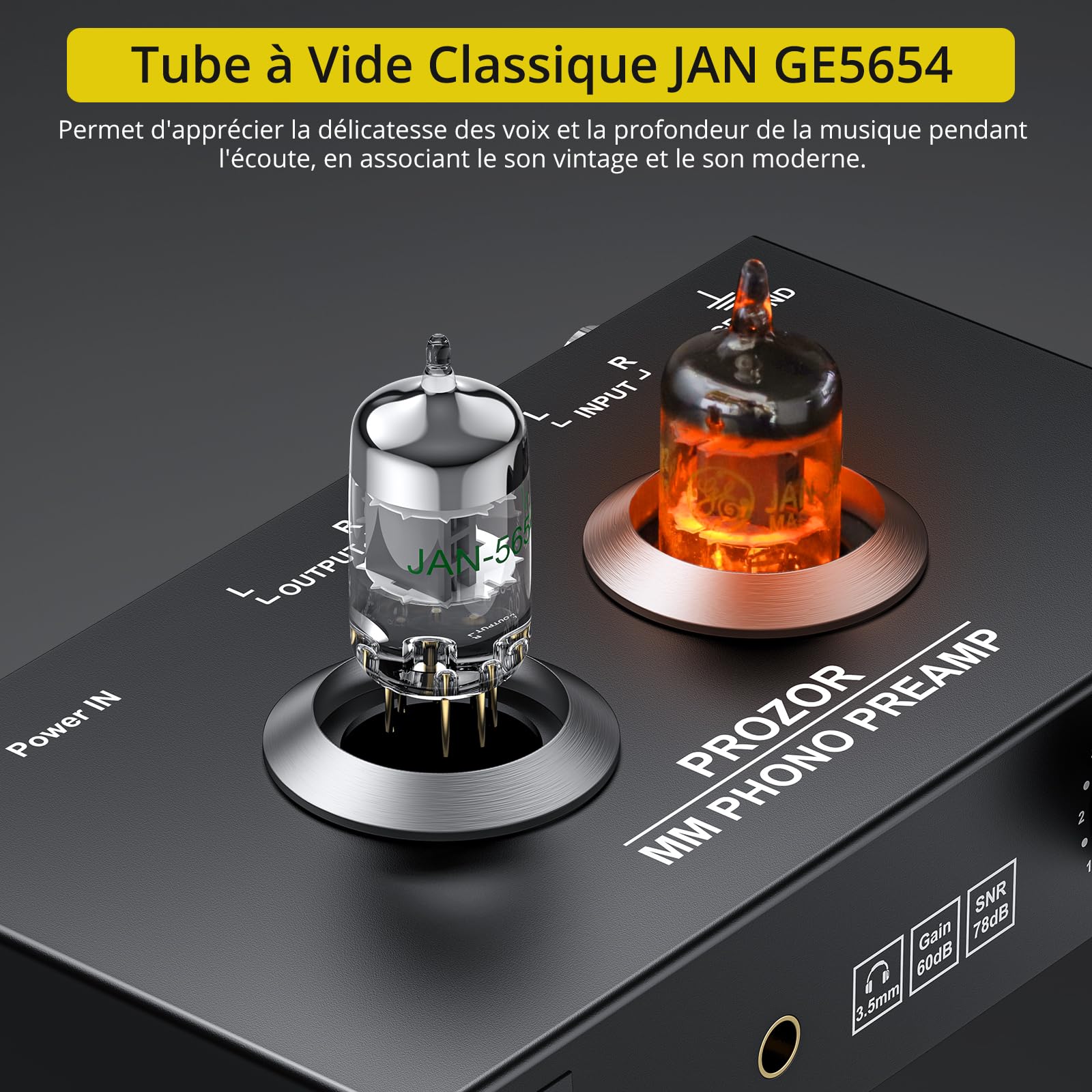 PROZOR Préampli Phono à Tubes Tube Jan GE5654 Réglage Volume Sortie Casque Connexions Dorées pour Platines MM