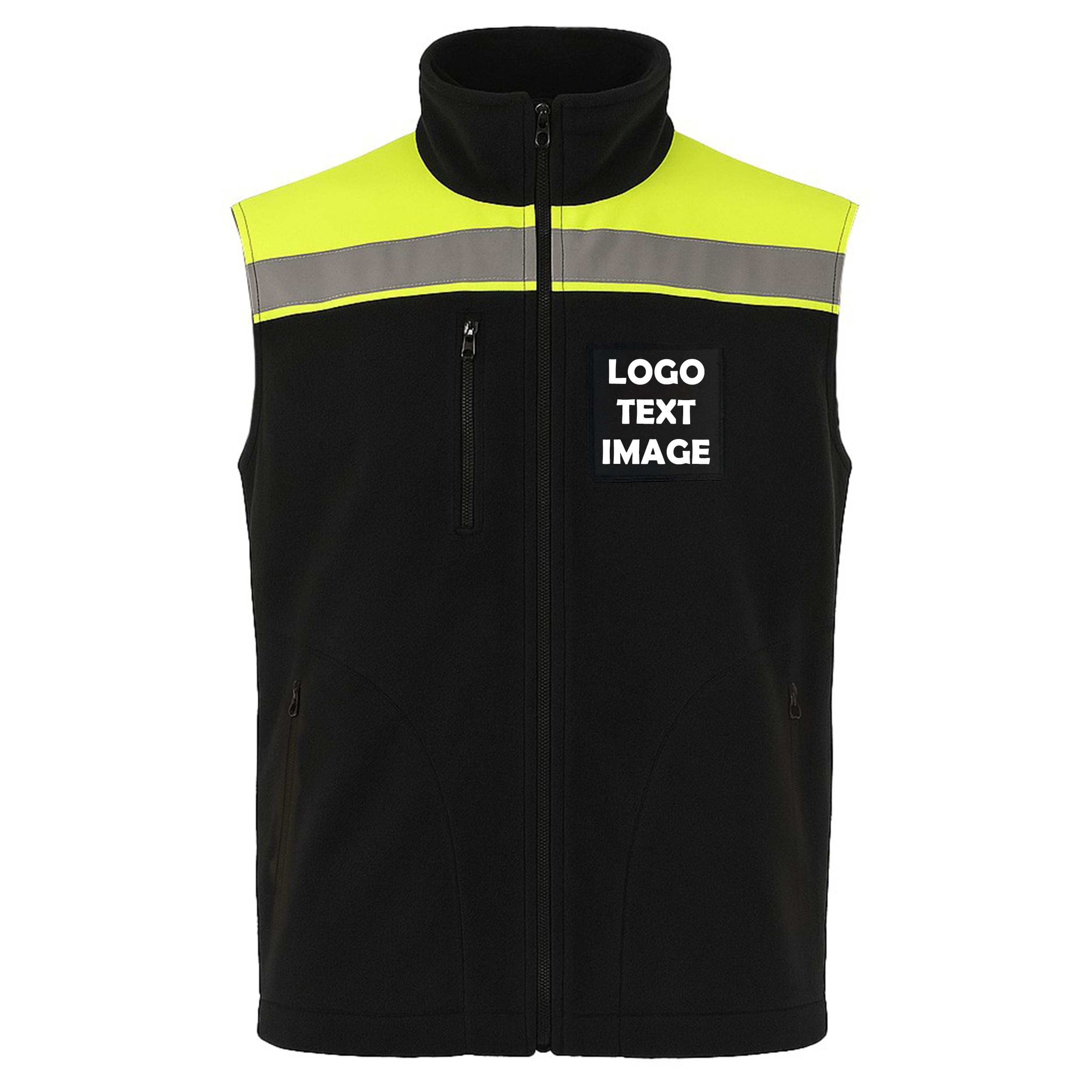 Personalisierte Fleece Weste Herren mit Logo, Warnweste Sicherheitsdienst | Fleece mit Antipilling-Finish, Reflektierende Streifen, Erhältlich bis 4XL, arbeitsgilet bedrucken mit text, für Bau, Lager