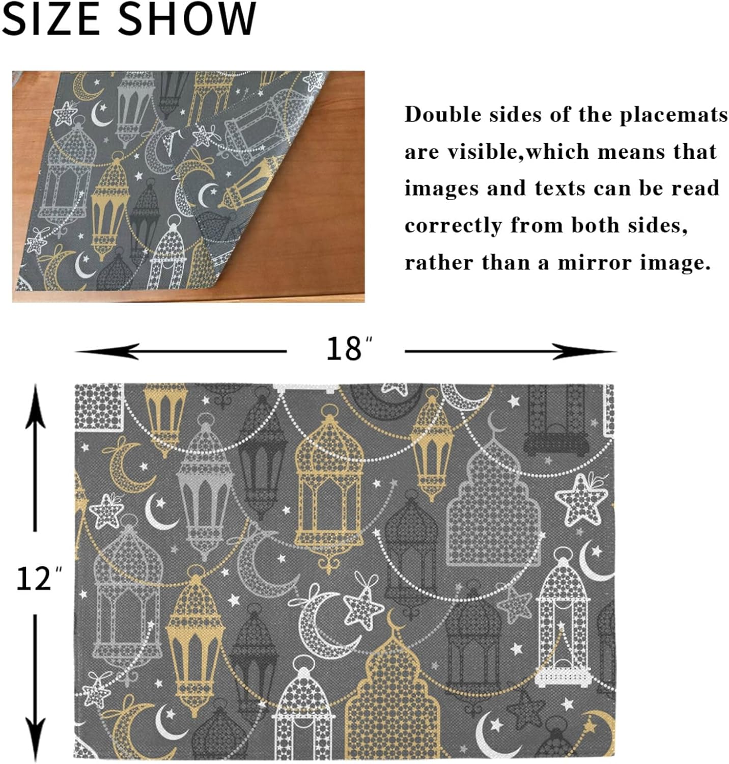 Ramadan Kareem Placemats Set of 6 Table Mats Non-Slip Washable Heat Resistant Place Mats for Kitchen Dining Decor Tray Mat 12 X 18 Inch 20241746