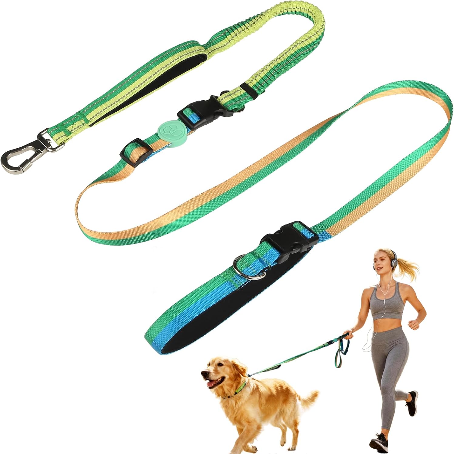 EVERKING Hands-Free Dog Leash with Waist Belt, Bungee Shock Absorbing Running Leash, Adjustable 22"-52", Reflective Night Walking, Dual Handle for Medium Large Dogs (Tropical Wave)