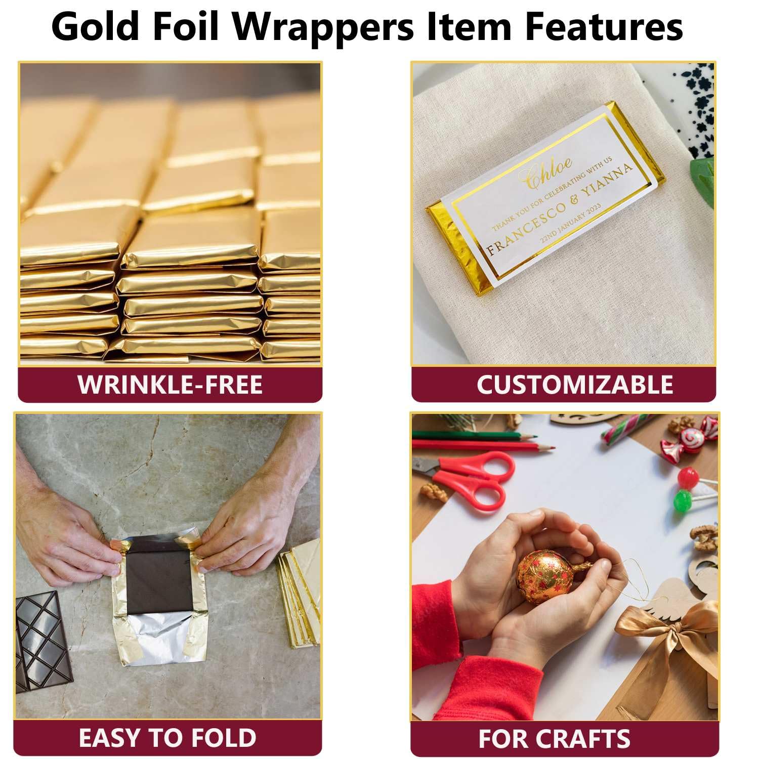Wrapper Sticker Candy Wrapping Sheets With Stickers 100 Pack Gold Foil Candy Bar ...
