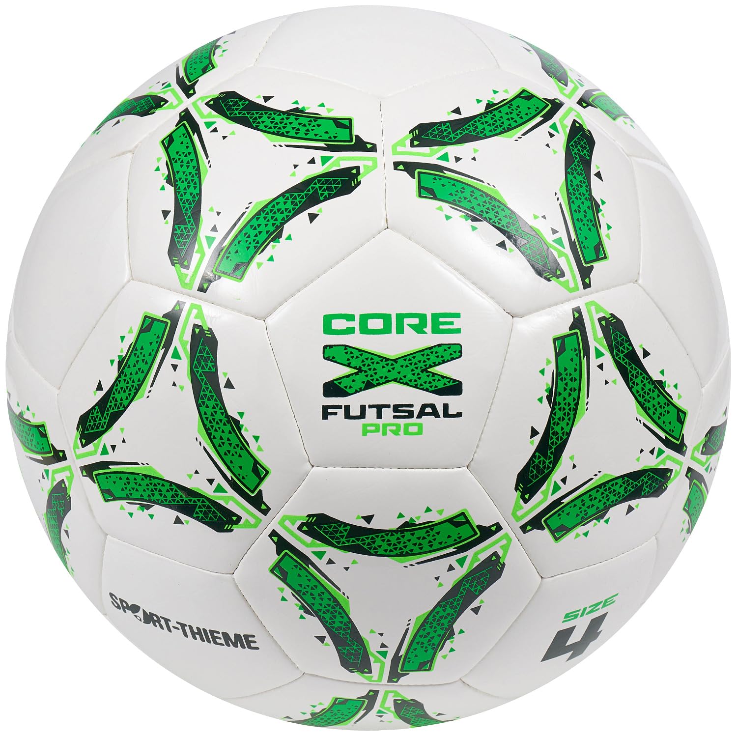 Sport-Thieme Futsalball CoreX Pro | Hybrid-Technologie, reduziertes Sprungverhalten | Match- und Trainingsball Gr 4 Weiß-Grün | PU-Oberfläche, Butyl-Blase, 62-64 cm, 420-440 g