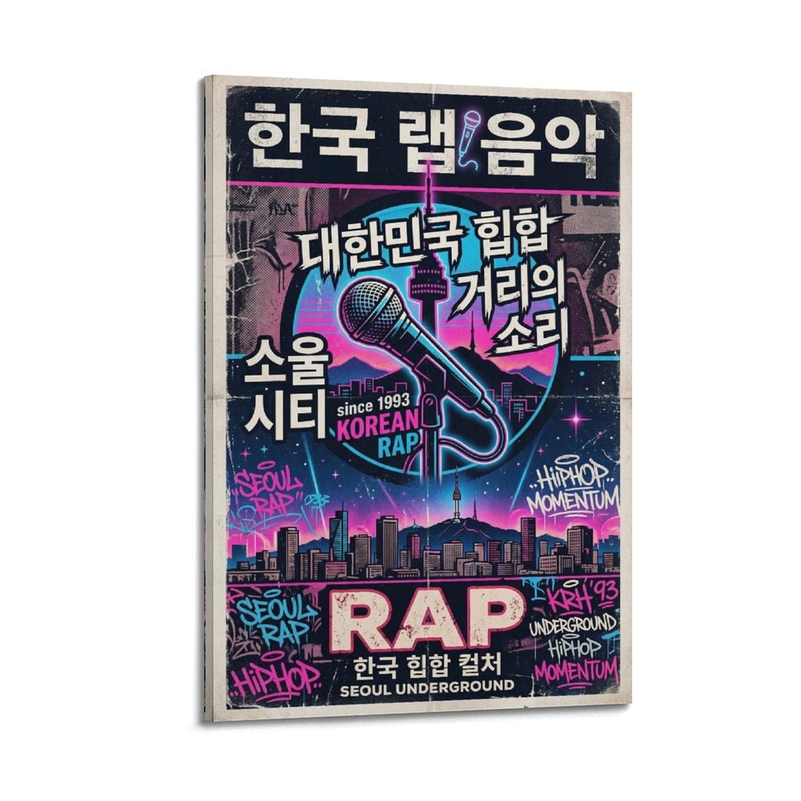 XKUGA Stampa su tela decorativa moderna con stampa artistica su tela con motivo Rap Music K-Hiphop Neon Seoul, ideale per la famiglia, la grotta degli uomini, la sala giochi, la camera da letto di