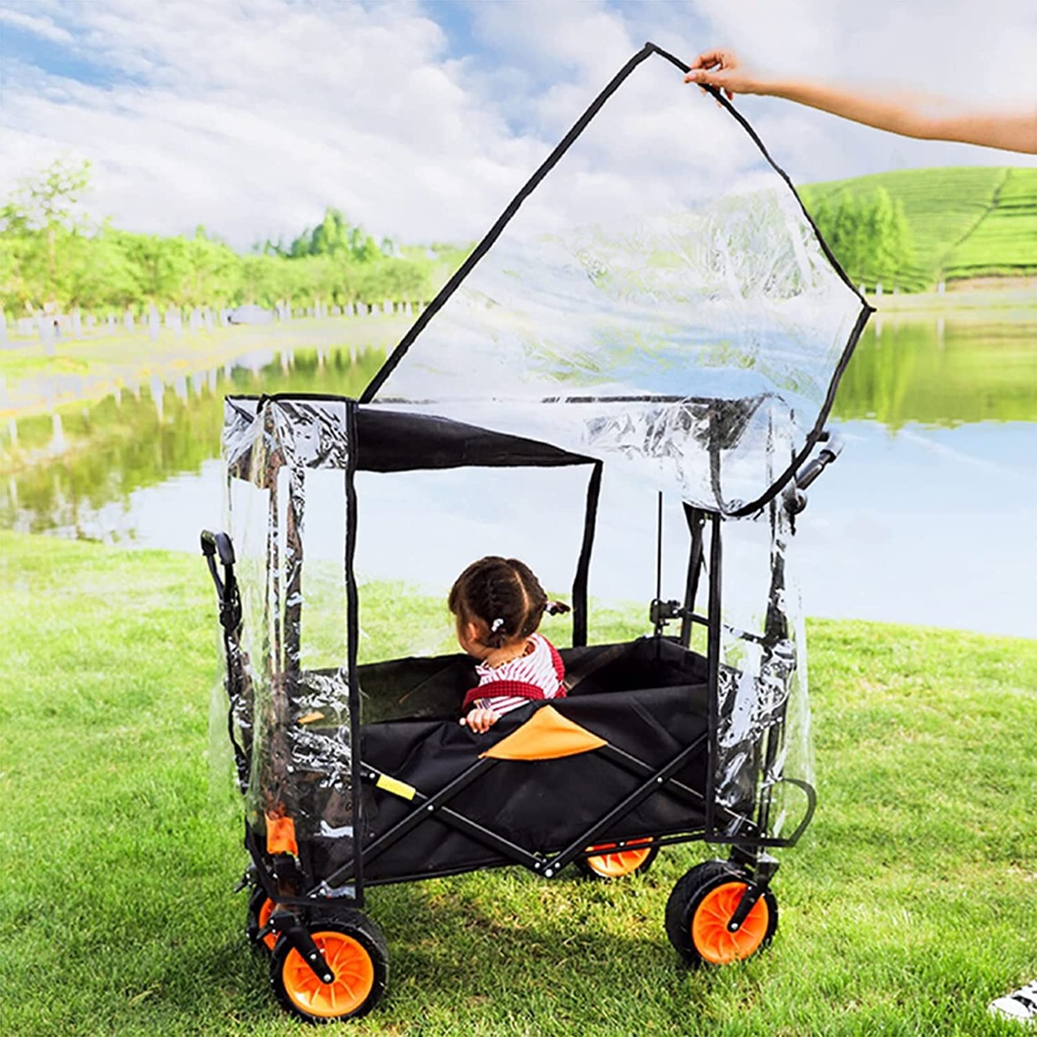Cubierta de lluvia para carro plegable al aire libre y carrito de compras portátil, impermeable, resistente al viento, tamaño universal para la mayoría de sistemas de viaje