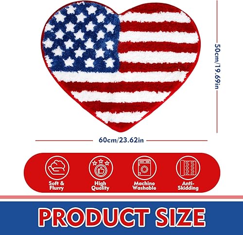 Miniatura 2 de Whaline Alfombra de baño para el Día de la Independencia, 4 de julio, patriótica, con forma de corazón, estrellas, rayas, alfombra de baño,