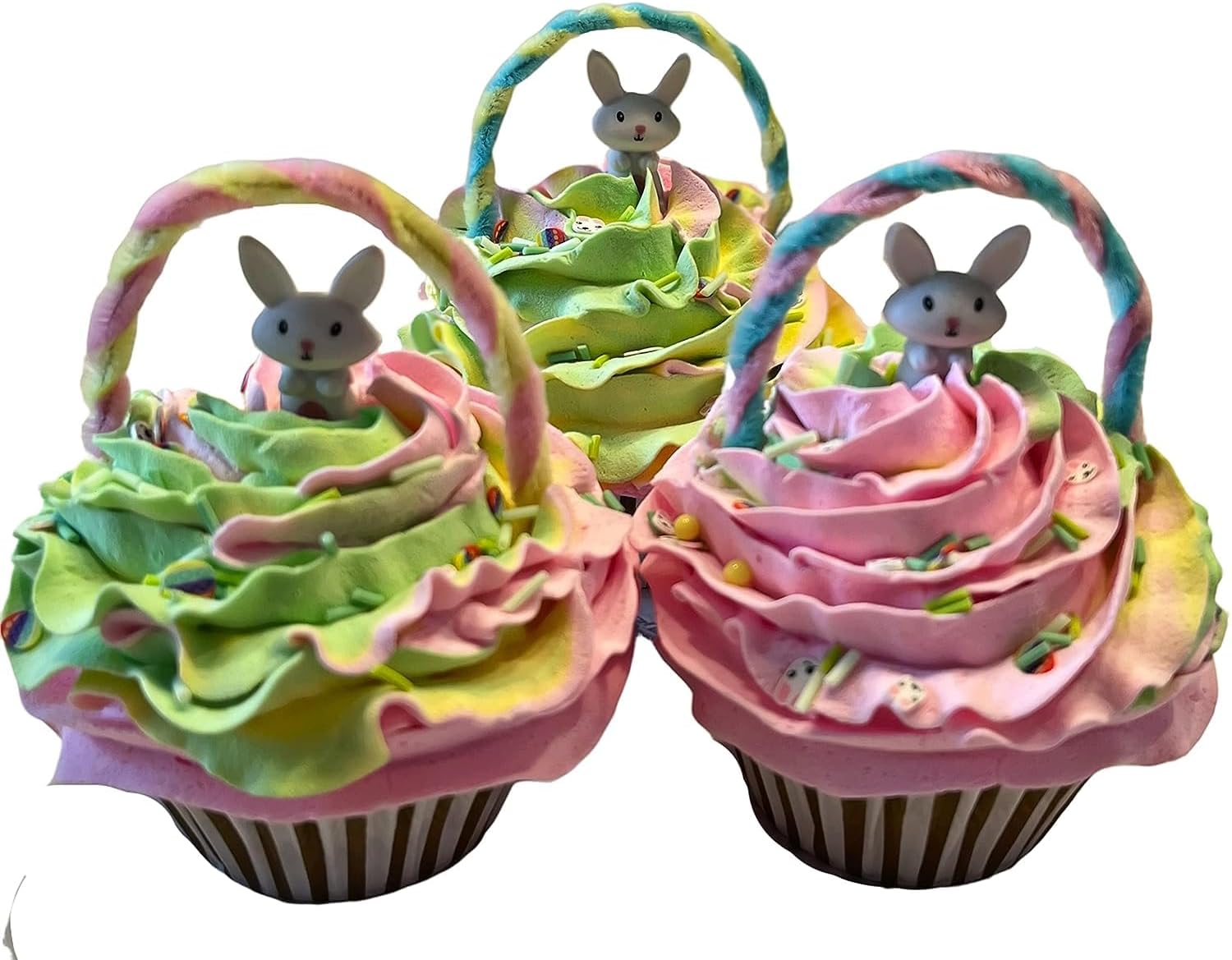 Fake Cake Cupcakes- Easter Bunny Basket Cupcakes- Set of 3- Handmade by Dezicakes- Fake Cake -Artificial Cupcakes