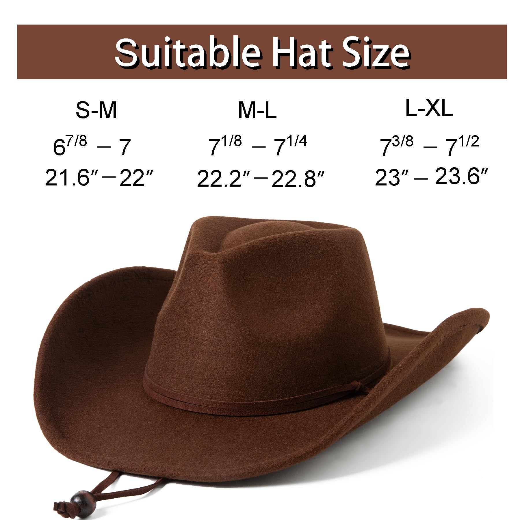 Lanzom Cappello da cowgirl da cowboy western a tesa larga in feltro retrò da donna e da uomo con cordino antivento
