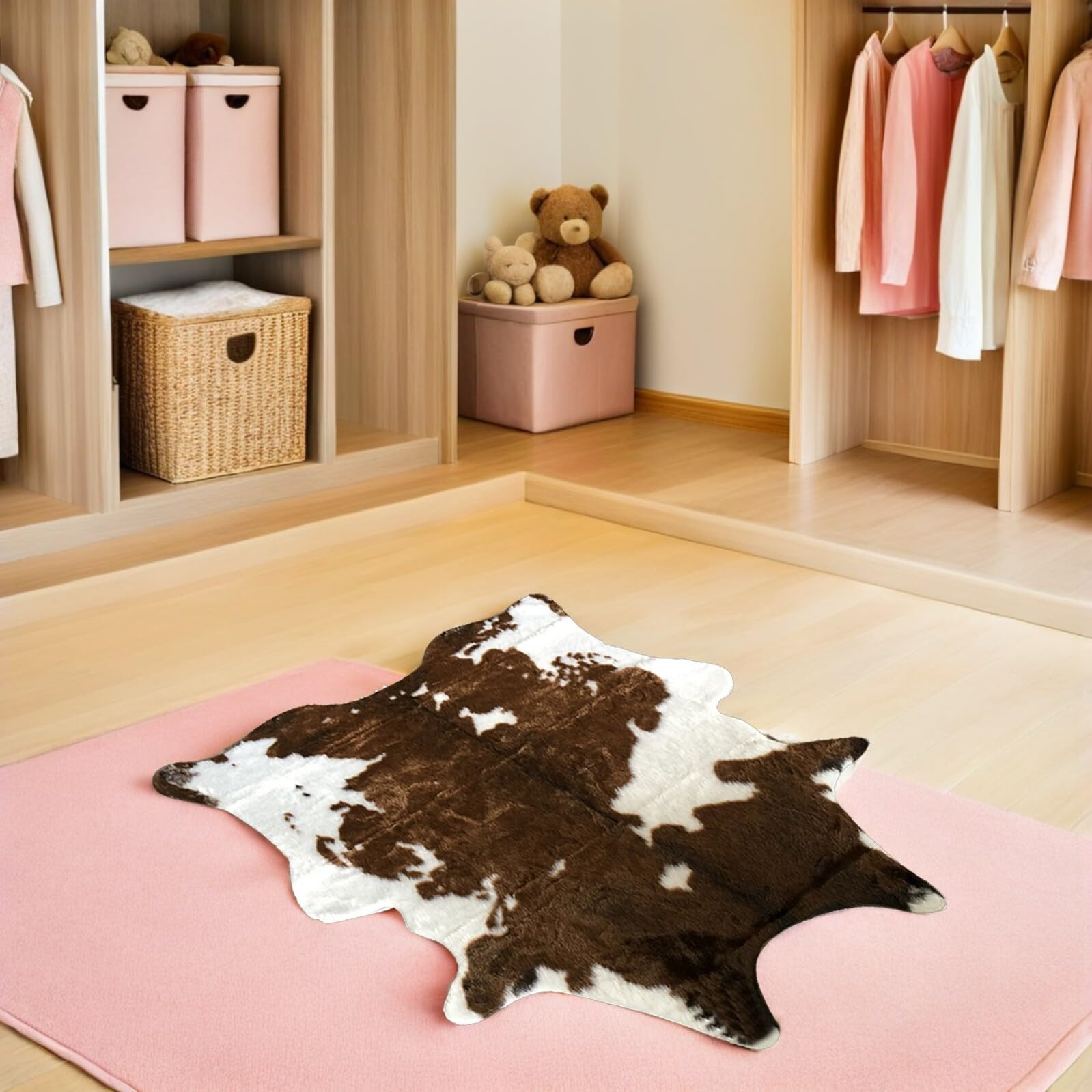 Ciieeo Tappeto Soffice Antiscivolo Motivo Mucca in Peluche Decorativo per Casa Camera da Letto Soggiorno 110x84 Cm Zerbino Lavabile