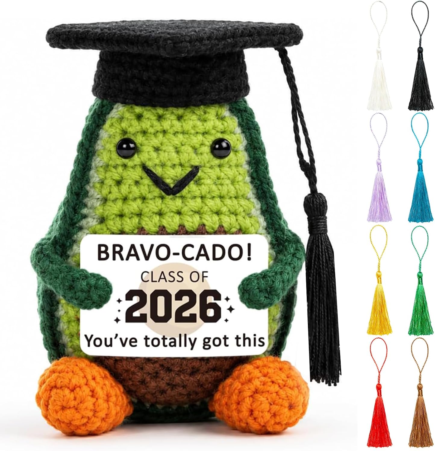 Class of 2026 Graduation Gift, Crochet Doll with Graduation Cap, Handheld Graduation Card, Teacher Congrats Gift for High School College Students US-SY-1005-Avocado