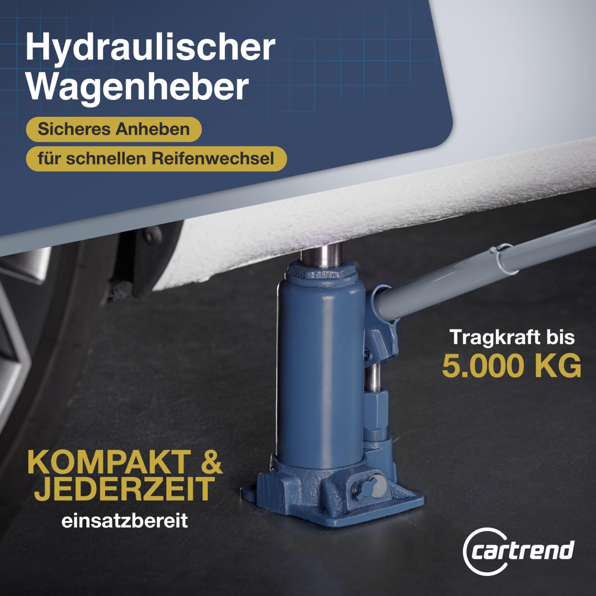 cartrend Hydrauliczny podnośnik samochodowy, lewarek stojący, podnośnik stempelkowy, udźwig do 5000 kg, wykonany z wysokiej jakości stali