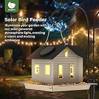 Vista 6 de MrCrafts Comedero solar para pájaros – Comedero colgante de metal para pájaros con luces solares, linterna solar al aire libre, decoración de jardín