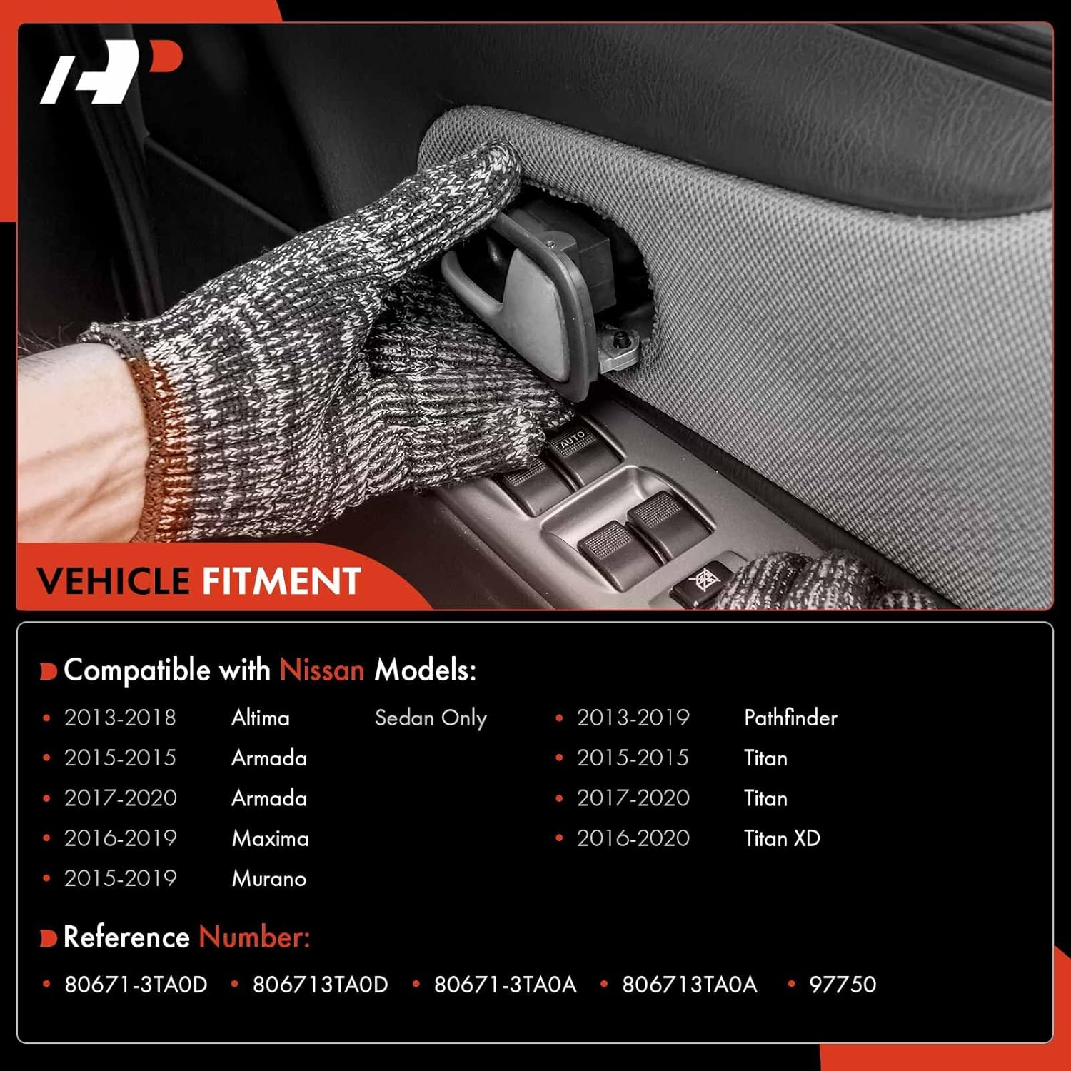 A-Premium Interior Door Handle Front or Rear Left Driver Compatible with Nissan Altima 2013-2018, Pathfinder, Armada, Maxima, Murano, Titan - Textured Black - Replace 80671-3TA0D 80671-3TA0A
