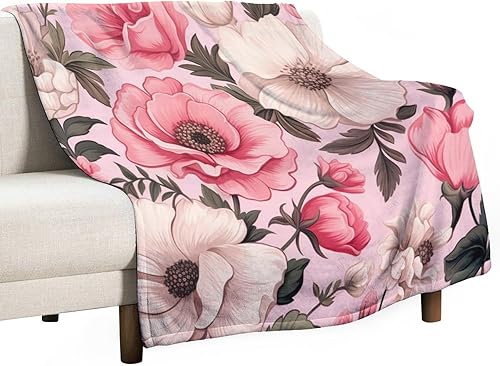 Miniatura 14 de Manta moderna de color rosa pastel y flores, manta retro de flores para cama, manta de 60 x 80 pulgadas, súper suave y acogedora para sofá,