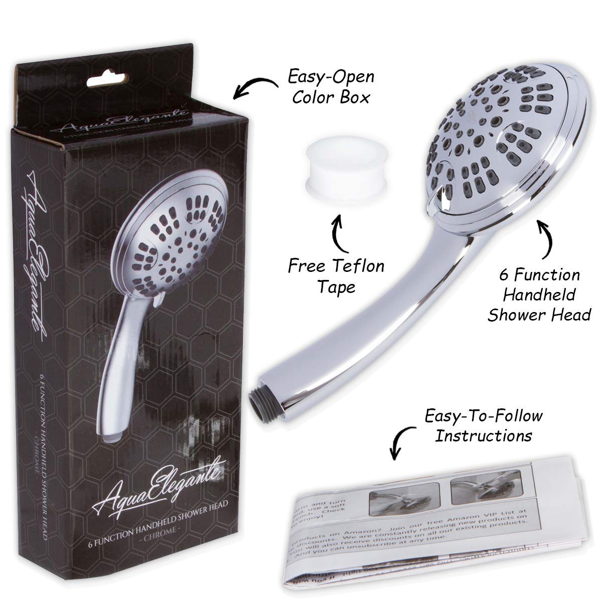 Aqua Elegante 6 Function Luxury Handheld Shower Head