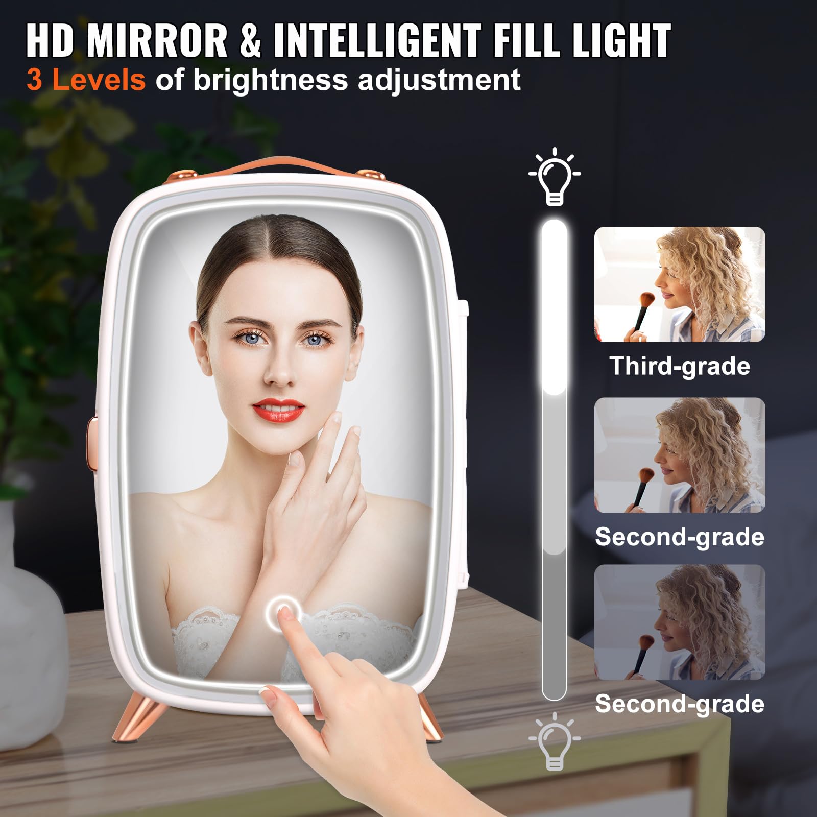 Happybuy 6l Mini Skincare Refrigerator With Hd Mirror & LED Light – Portable Cosmetic Fridge For Beauty Products, Face Masks & Beverages – Ac/Dc Powered For Bedroom, Office & Travel (White) on Fridge.com - View 3