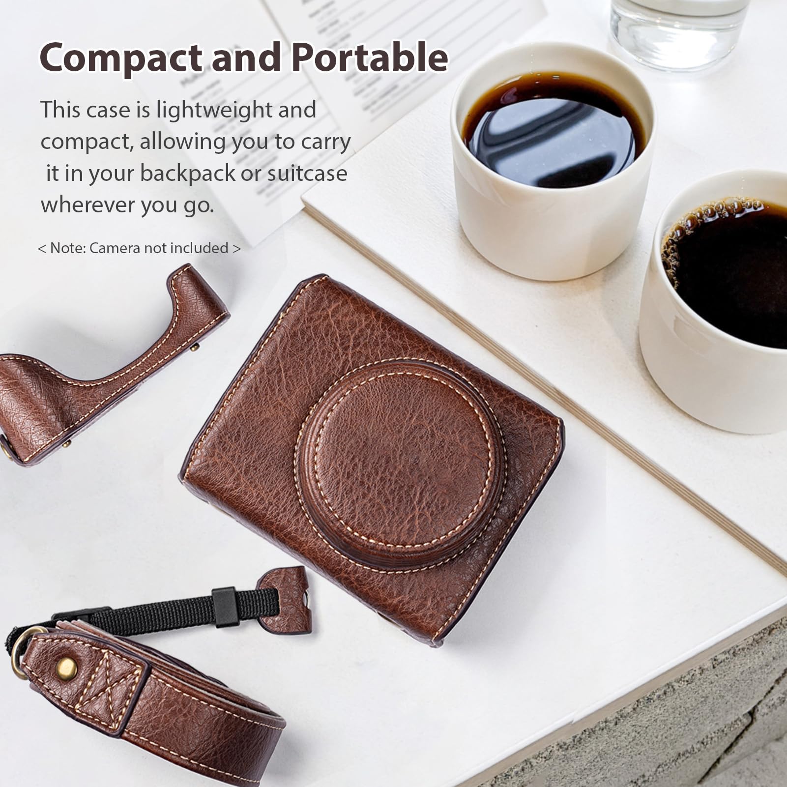 SENECESLI Custodia da Trasporto per Fotocamera G7X3, Borsa Compatta per Fotocamera con Tracolla Regolabile e Staccabile, Borsa per Fotocamera in Pelle PU (BROWN)