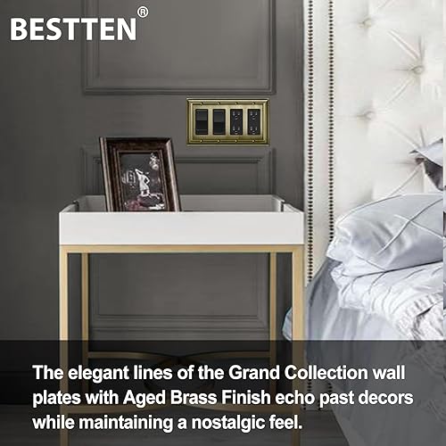 Miniatura 5 de BESTTEN Grand Collection - Placa de pared decorativa de latón envejecido de aleación de zinc de 4 cuadras, cubierta de enchufe de latón antiguo para