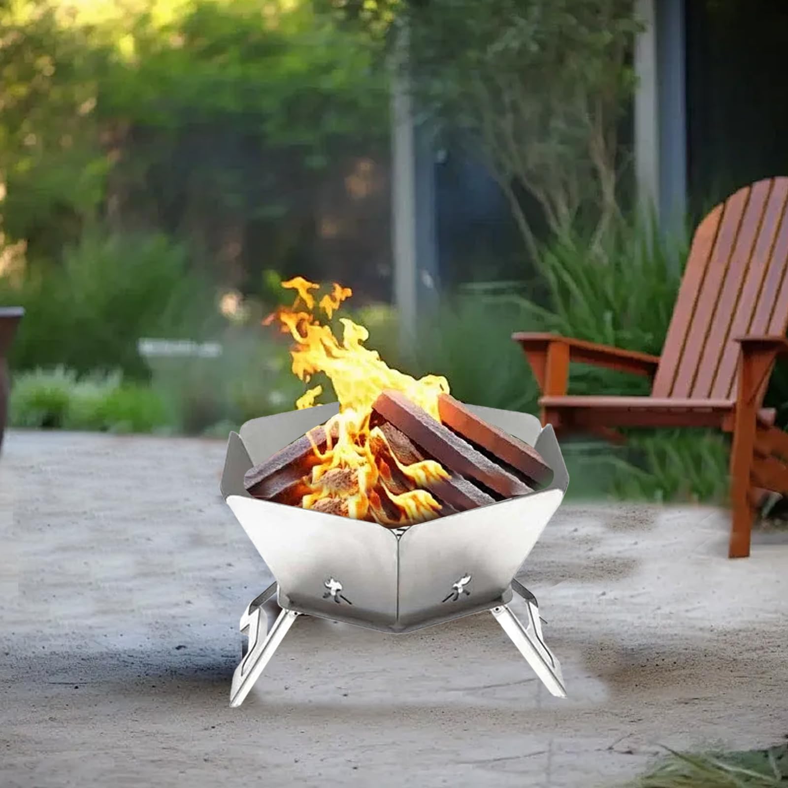 Brasero Camping Portátil, Brasero Portatil Plegable de Acero Inoxidable, Brasero Exterior Jardin para Picnic, Barbacoa, Fogata