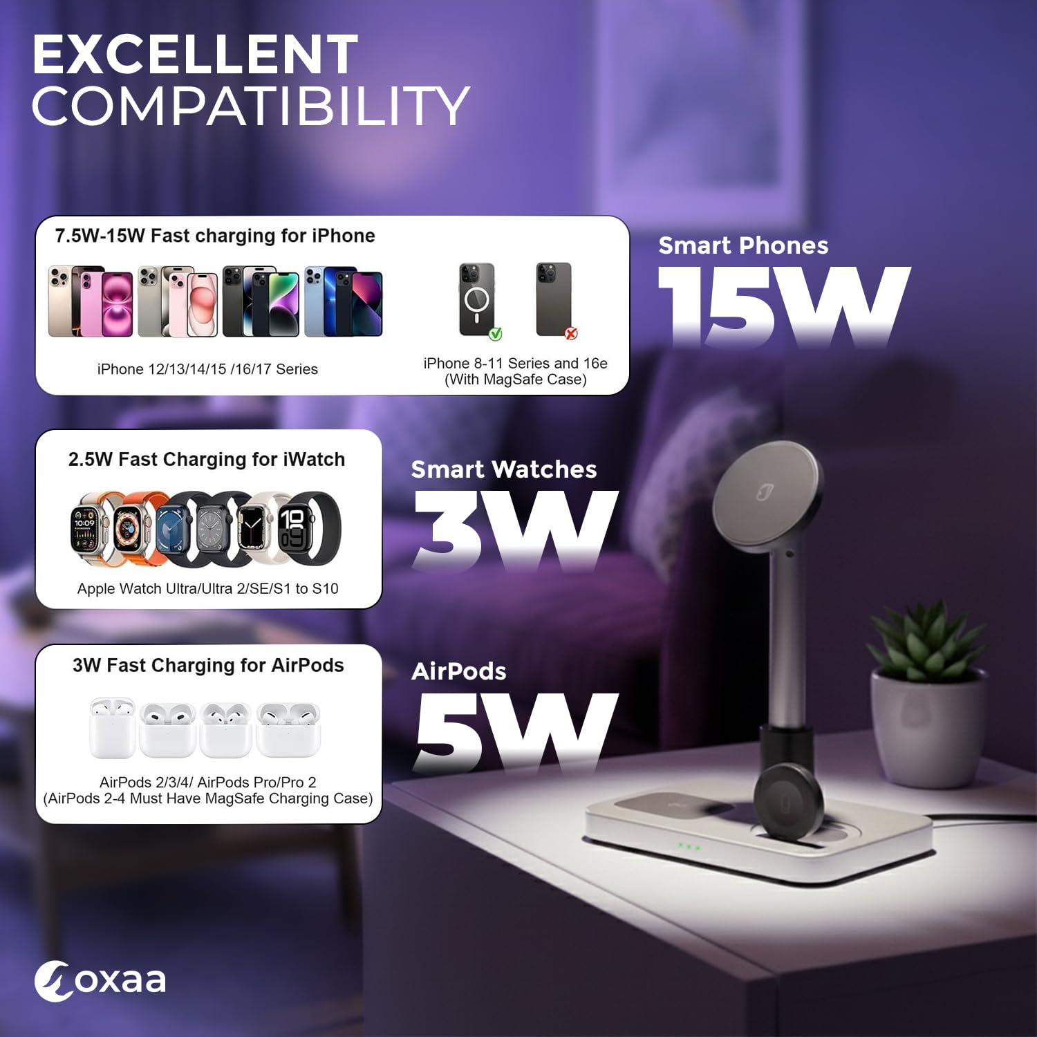 Support de chargeur télescopique 3 en 1 pour montre avec chargeur de téléphone pour iPhone, station de charge sans fil et chargeur sans fil pour appareils iOS