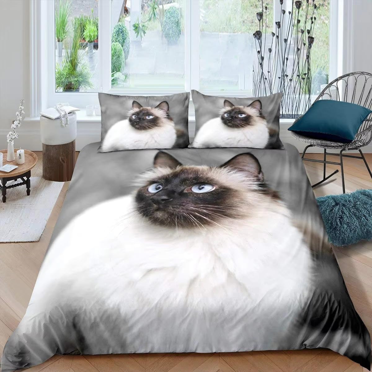 Komplet pościeli 220x240 dla dorosłych biały kot poszwa na kołdrę 2 osoby z zamkiem błyskawicznym i 2 poszewkami na poduszki 65x65 cm - Miękka oddychająca poszwa na kołdrę z mikrofibry