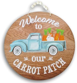 Little Bunny Truck Easter Decor Glitter Hanging Sign - 11.5 Inch Diameter Pink