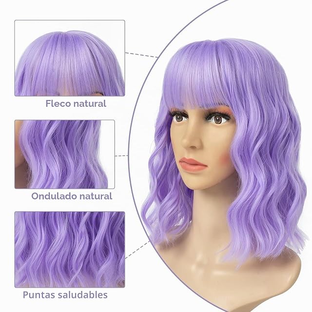 Foto 3 de 8 de ColorfulPanda Pelucas de pelo Nuevo corto rizado Morado mujer