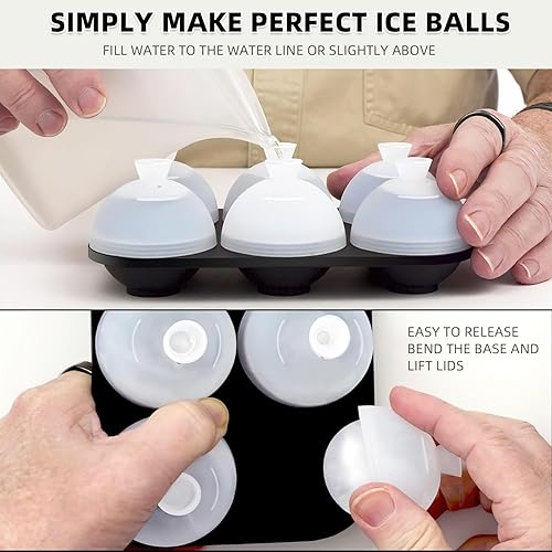 Miniatura 7 de Molde de bola de hielo para whisky, paquete de 2 moldes de silicona para hacer bolas de hielo con cubierta individual, fácil de llenar y liberar,