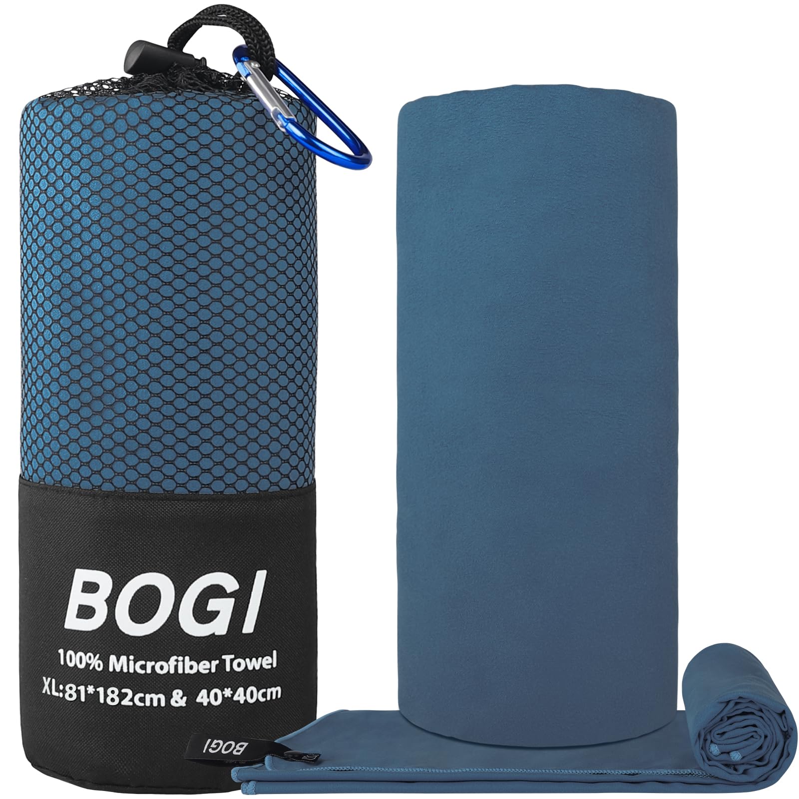 BOGI Microfibre Travel Towel, Quick Dry & Super Absorbent, Soft Lightweight Gym Towel - XL:182cmx81cm+40cmx40cm-Nblue - Image 2