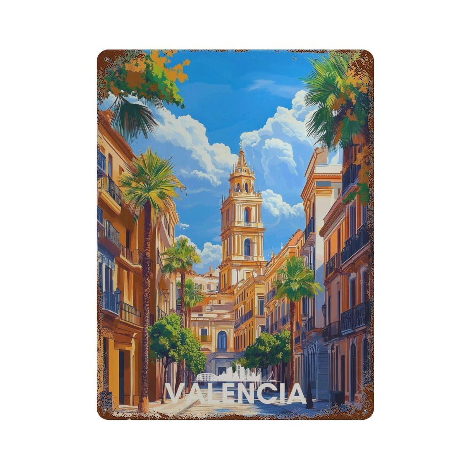 xiaoxiaoshen Valencia Spain Travel Mediterranean Wall Decor Art Metal Tin Poster Modern Home Decor Art Home Bar Shop Decorations Vintage Sign 40x30cm