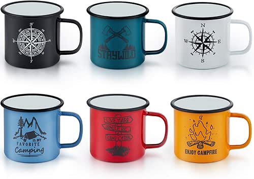 E-far Enamel Camping Mug Set of 6, 16 Ounce Metal