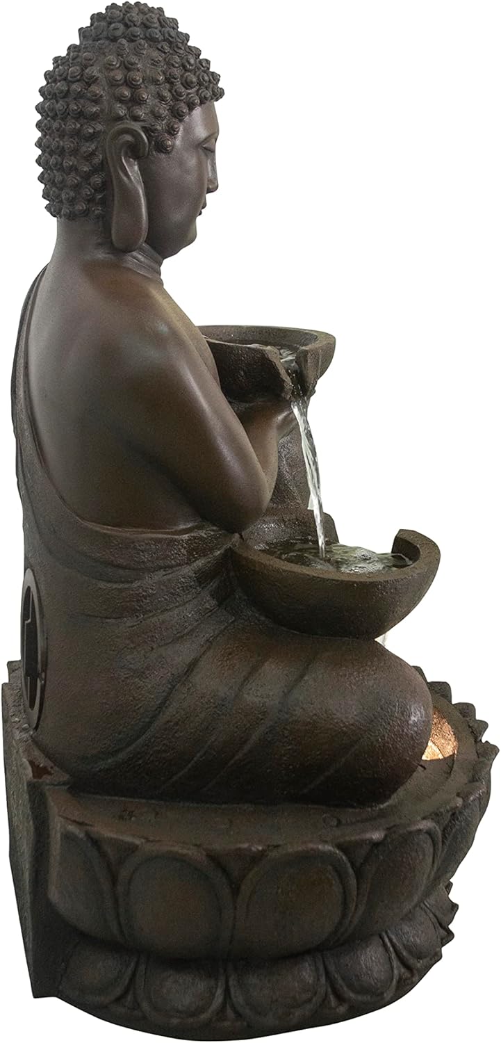 Hi-Line Gift Ltd. Large Buddha Fountain with Warm White LED, Large