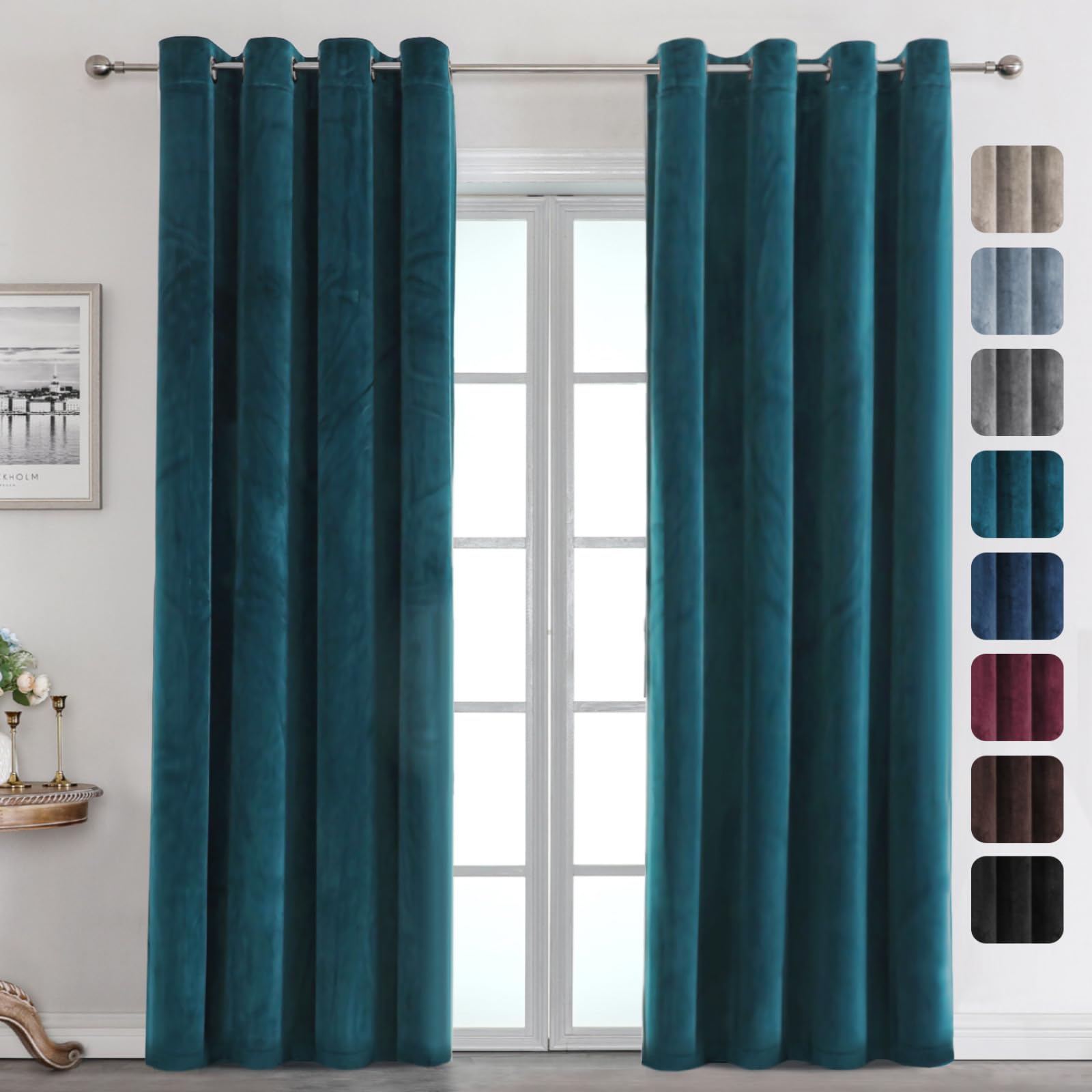 Rideaux en velours occultants thermiques bleu b 213,4 x 223,5 cm oeillets