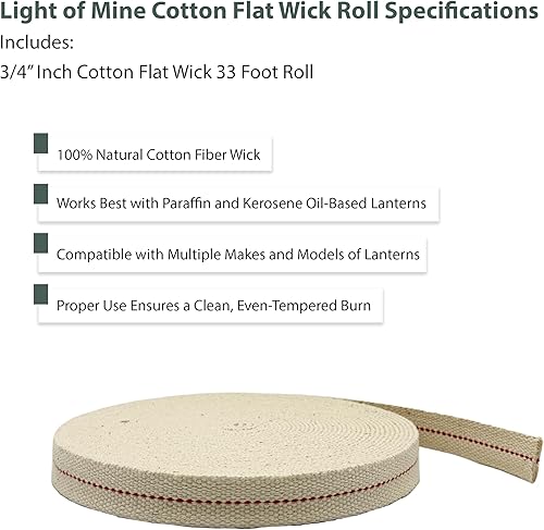 Miniatura 3 de Light Of Mine, mecha plana 100% de algodón, 33 pies, rollo para lámparas de aceite y linternas que funcionan con aceite de parafina y queroseno, con