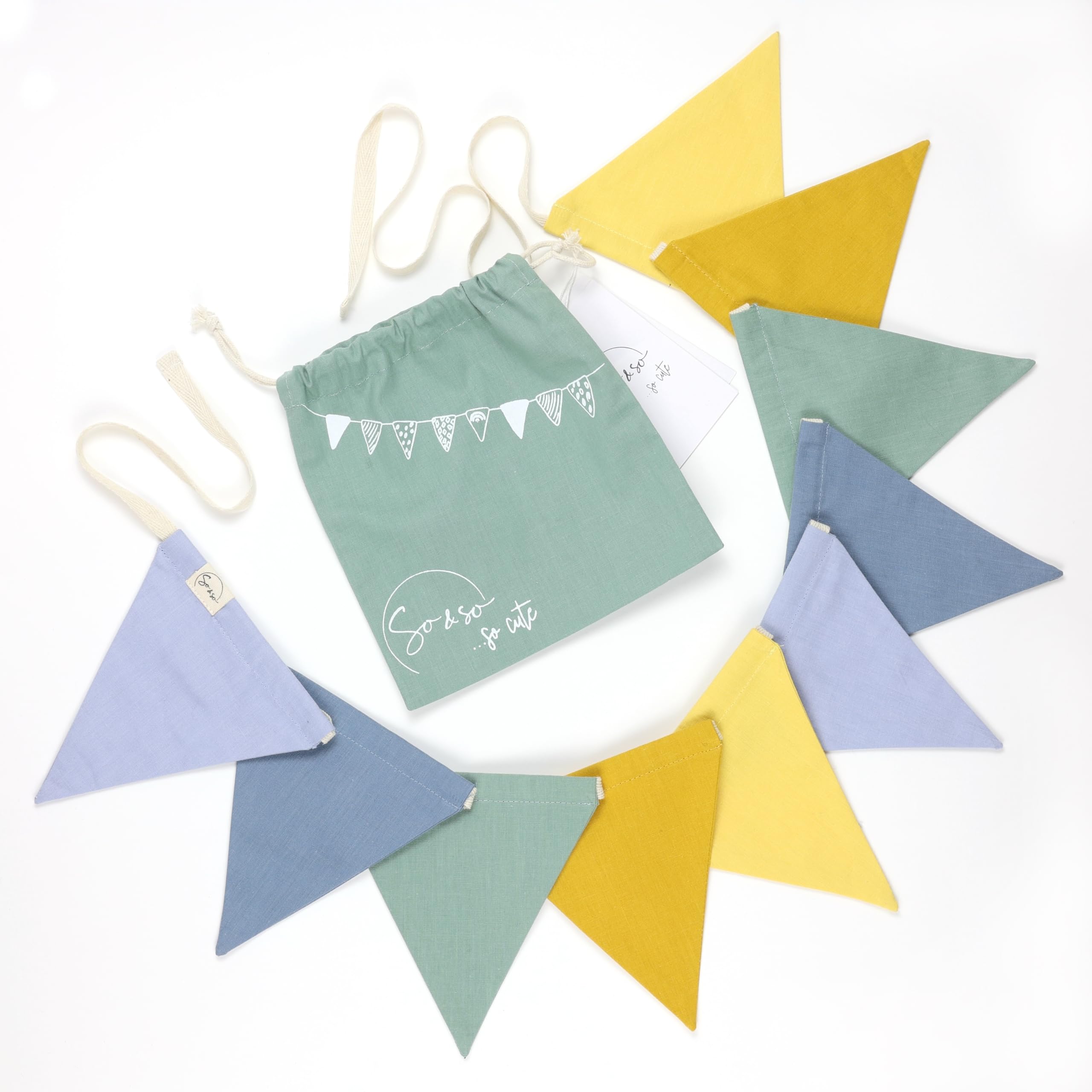 9.2Ft-10pcs Pennant Banner Flags Triangle Fabric Garland Organic Cotton Bunting for Nursery Décor - Perfect for Baby Showers, Birthday & Playroom Decoration for Boys & Girls