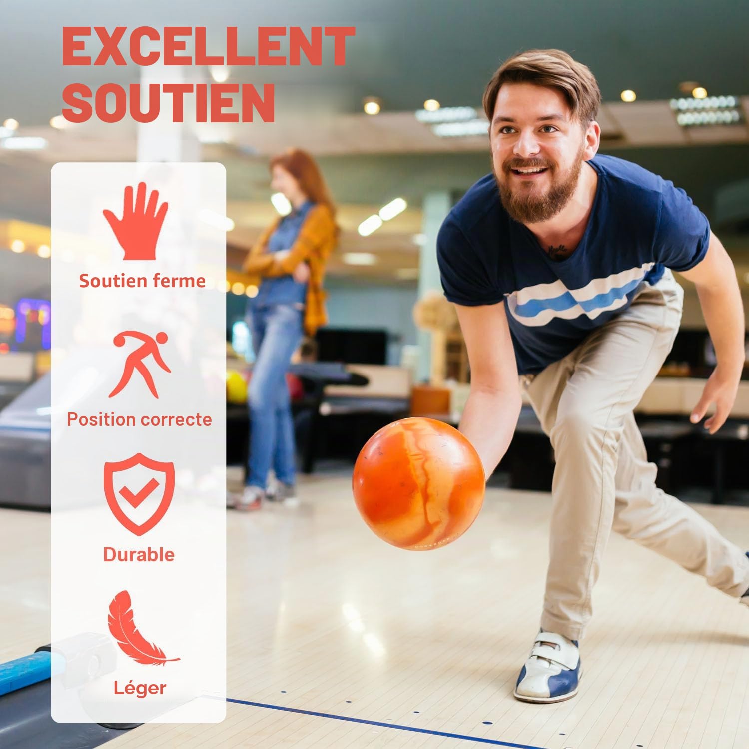 Gants de bowling - Support de poignet et positionneur - Main droite M