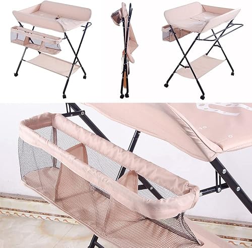 Tables à langer,Table à langer et Baignoire 2 en 1 pour bébé, De la naissance à 12 mois (jusqu'à 25kg), Table à Langer Pliable et Portable Table à Langer pour Bébé avec 4 roulettes,80*66*98cm(Rose) - 2