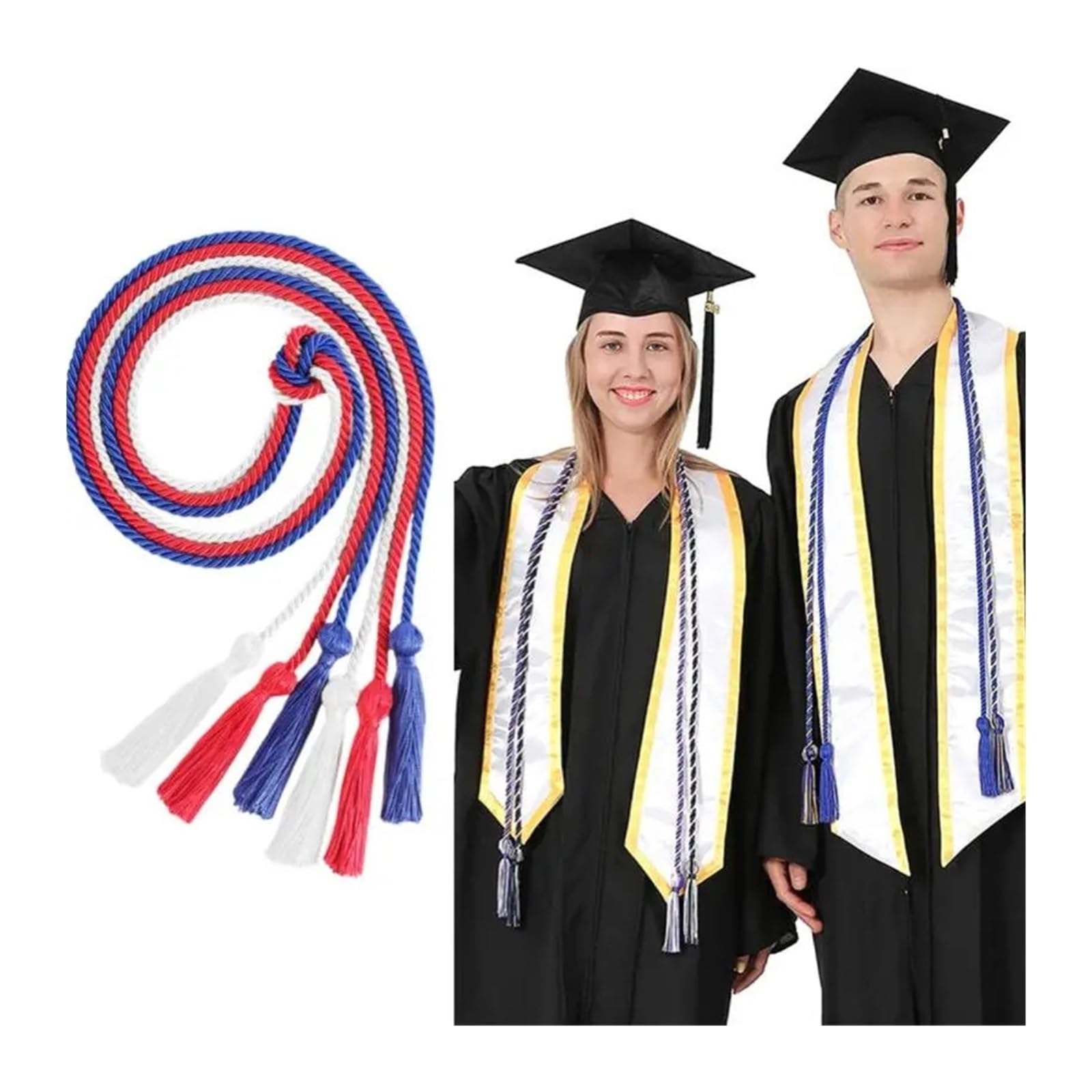 Lot de 10 cordons à pompons de 170 cm à double frange, pour remise de diplôme et rideaux